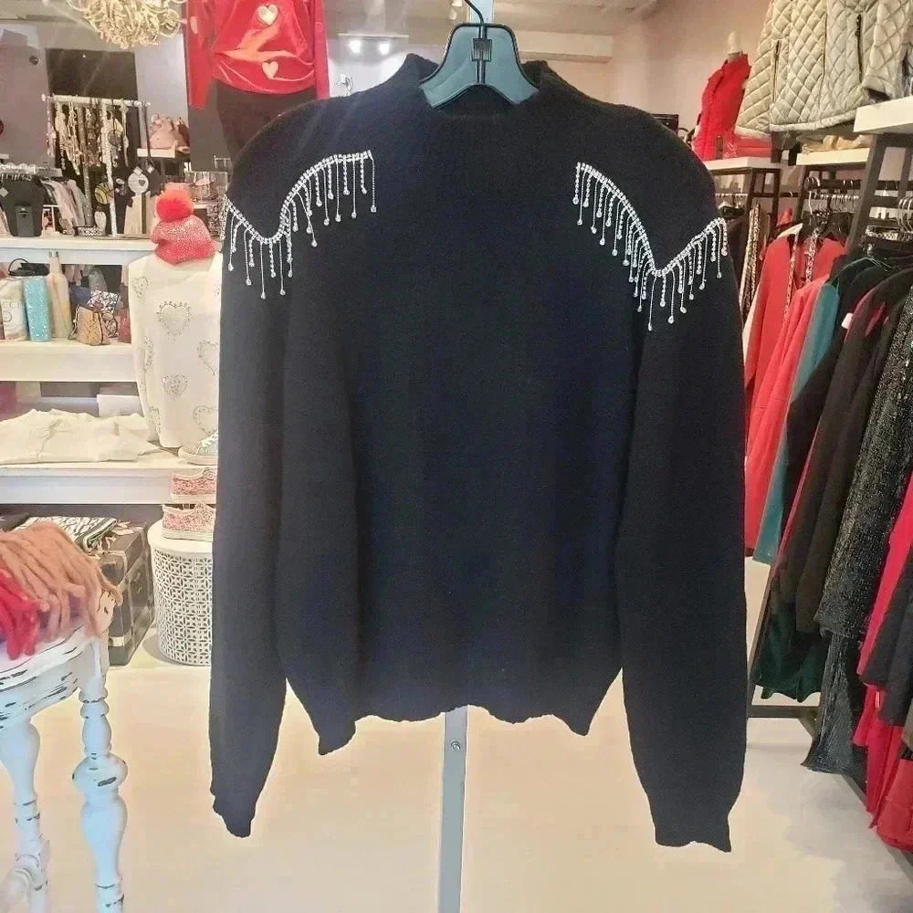 NWT rain + rose Black Embellished Sweater